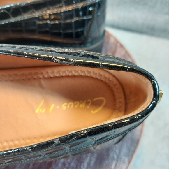 Circus NY Black Croc-Embossed Leather Loafers With Gold  Detail & Chunky Sole - Picture 10 of 16